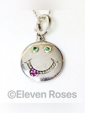 Sterling Multi Gemstone Smiley Emoji Necklace